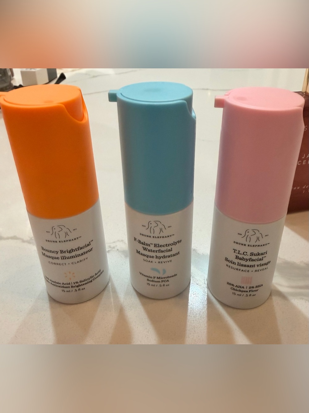 Drunk Elephant Skincare Trio with Bouncy Brightfacial F-Balm Electrolyte & Baby